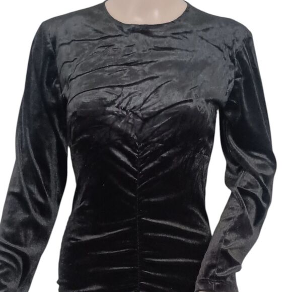 Witchy Ruched Velvet Midi Dress S Black Textured Long Sleeve Goth Sexy Romantic - Picture 2 of 16